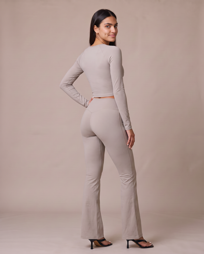 Conjunto Top Cruzado y Pantalon Acampanado color Grey (Top+Pants), vista de espalda